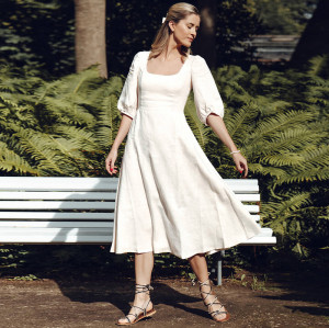Custom Linen Puff Sleeve Square Neck Dress Manufacturer | Linenwind