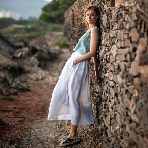 Custom V-neck Linen Crop Vest Manufacturer | Linenwind