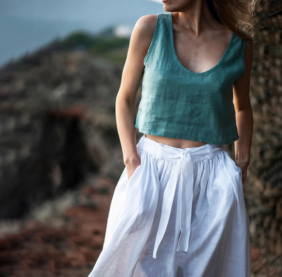 Custom V-neck Linen Crop Vest Manufacturer | Linenwind