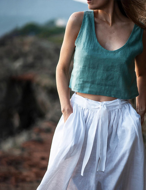 Custom V-neck Linen Crop Vest Manufacturer | Linenwind
