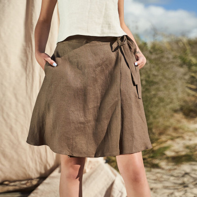 Tailor made Linen Wrap Skirt with Pockets Manufacturer | Linenwind