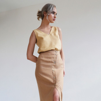 Custom A Line Button Front Slit Linen Skirt Manufacturer | Linenwind