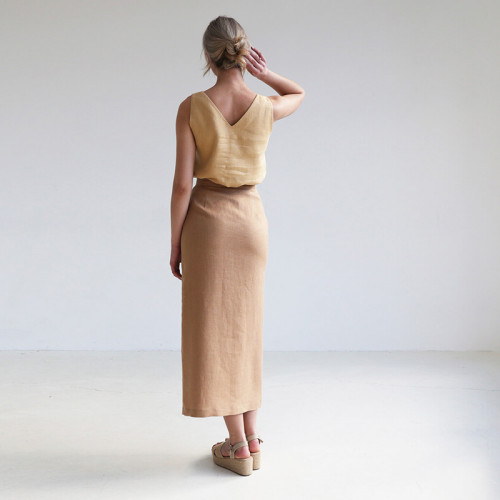 Custom Linen A-Line Button Front Slit Skirt Manufacturer | Linenwind