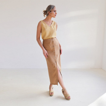 Custom Linen A-Line Button Front Slit Skirt Manufacturer | Linenwind