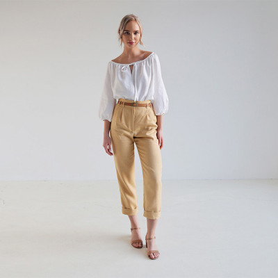 White Linen Tie-Neck Puff Sleeve Blouse – Effortless Summer Elegance