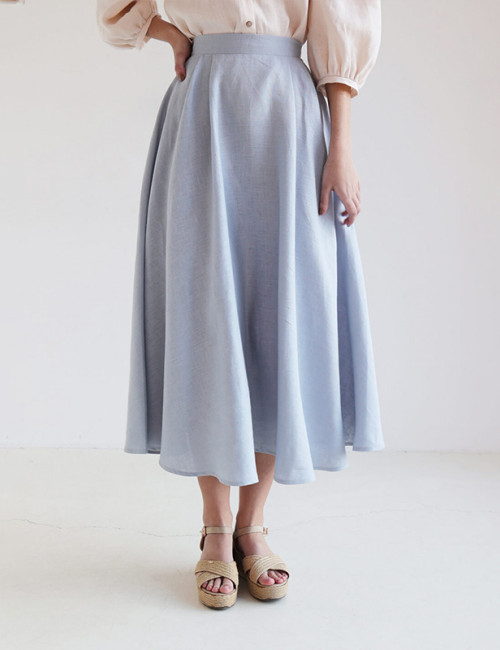 Custom Elegant Light Blue Linen High Waist Skirt Manufacturer | Linenwind