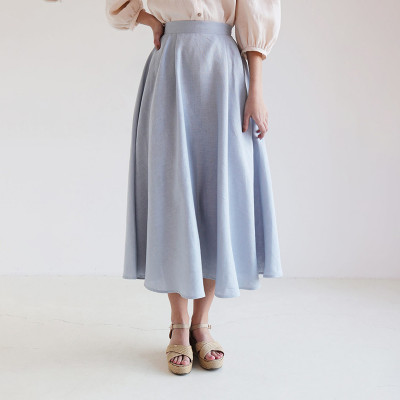 Custom Elegant Light Blue Linen High Waist Skirt Manufacturer | Linenwind