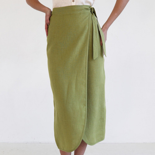 Custom Casual Linen Wrap High Waist Skirt Manufacturer | Linenwind