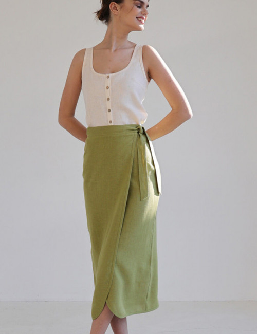 Custom Casual Linen Wrap High Waist Skirt Manufacturer | Linenwind