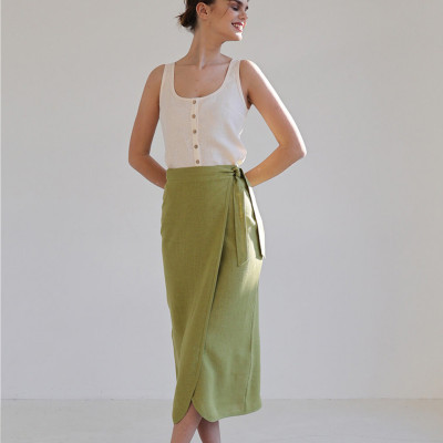 Custom Casual Linen Wrap High Waist Skirt Manufacturer | Linenwind