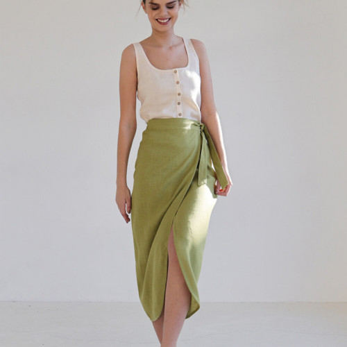 Custom Casual Linen Wrap High Waist Skirt Manufacturer | Linenwind