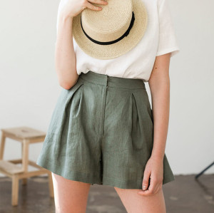 Tailor made Off White Linen High Rise Shorts Manufacturer | Linenwind