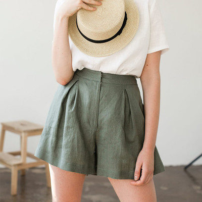 Custom Off-White High Waist Linen Shorts Manufacturer | Linenwind