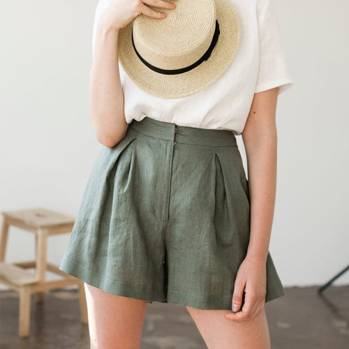 Custom Off-White High Waist Linen Shorts Manufacturer | Linenwind
