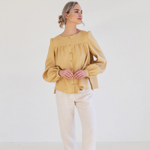 Custom Linen Lantern Sleeve Loose Top Shirt Manufacturer | Linenwind