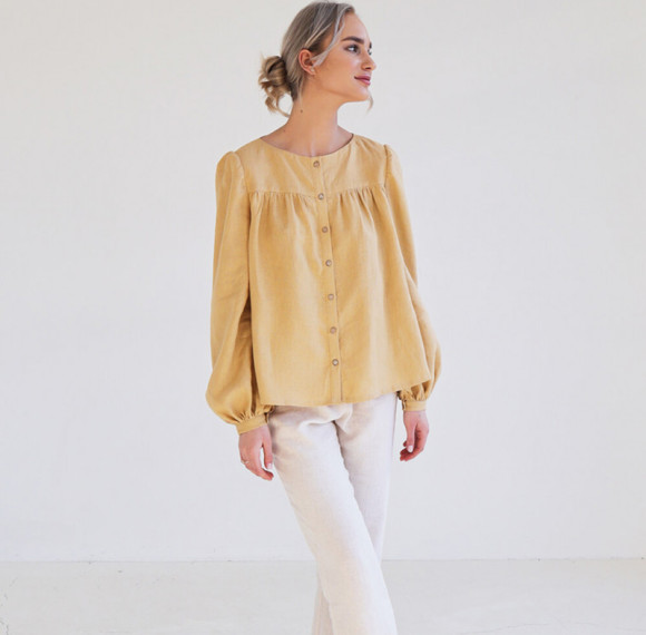Custom Linen Lantern Sleeve Loose Top Shirt Manufacturer | Linenwind