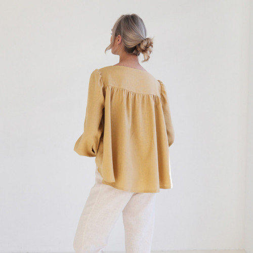 Custom Linen Lantern Sleeve Loose Top Shirt Manufacturer | Linenwind