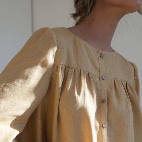 Custom Linen Lantern Sleeve Loose Top Shirt Manufacturer | Linenwind