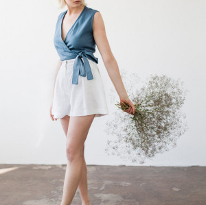Custom White Linen High Waist Shorts Manufacturer | Linenwind