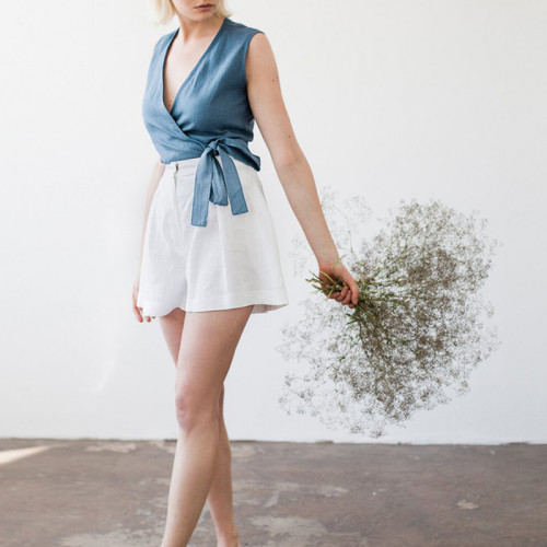 Custom White Linen High Waist Shorts Manufacturer | Linenwind