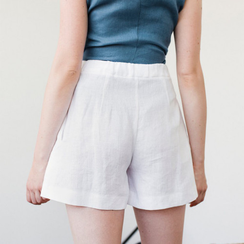 Custom White Linen High Waist Shorts Manufacturer | Linenwind