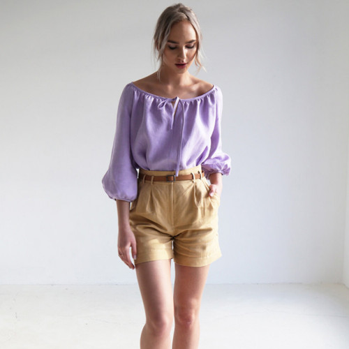 Custom High Waist Rolled Hem Linen Shorts Manufacturer | Linenwind