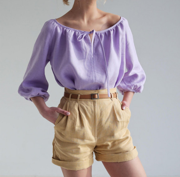 Custom High Waist Rolled Hem Linen Shorts Manufacturer | Linenwind