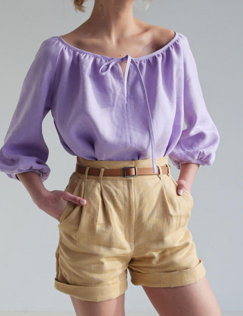 Custom High Waist Rolled Hem Linen Shorts Manufacturer | Linenwind