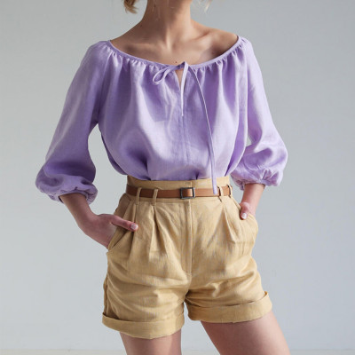 Custom High Waist Rolled Hem Linen Shorts Manufacturer | Linenwind