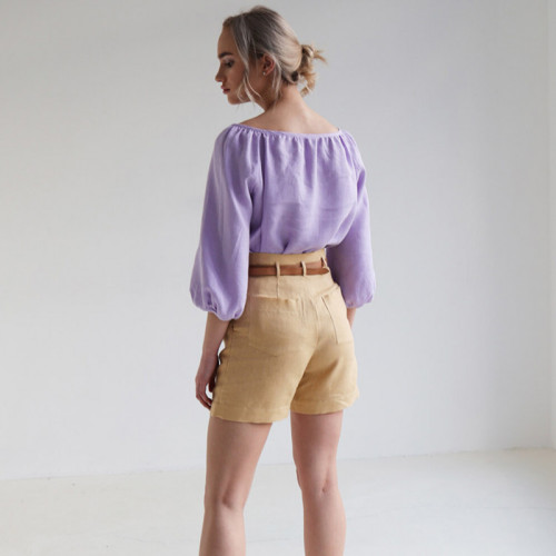 Custom High Waist Rolled Hem Linen Shorts Manufacturer | Linenwind