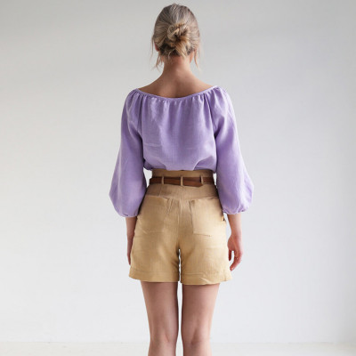Custom High Waist Rolled Hem Linen Shorts Manufacturer | Linenwind