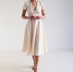 Custom V Neck Linen high waist Midi Dress Manufacturer | Linenwind