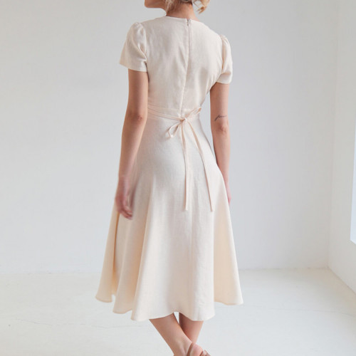 Custom V Neck Linen high waist Midi Dress Manufacturer | Linenwind