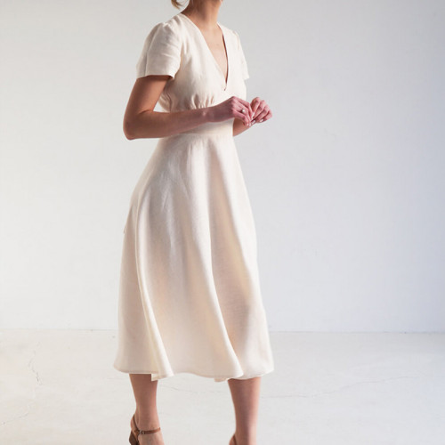 Custom V Neck Linen high waist Midi Dress Manufacturer | Linenwind