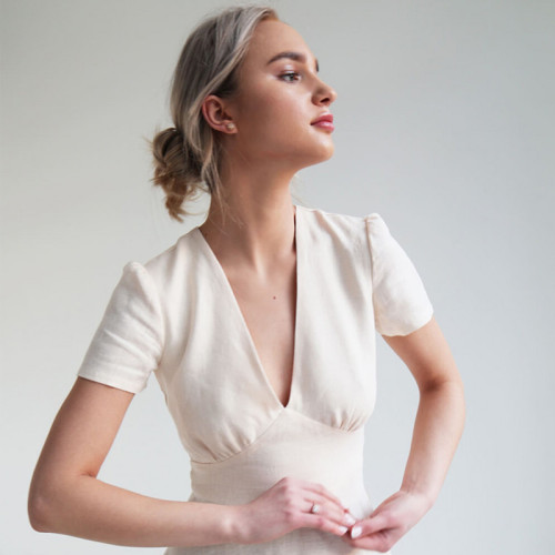 Custom V Neck Linen high waist Midi Dress Manufacturer | Linenwind