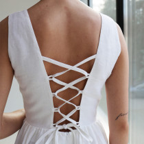 Custom Backless Cross Strap Midi Linen Dress Manufacturer | Linenwind