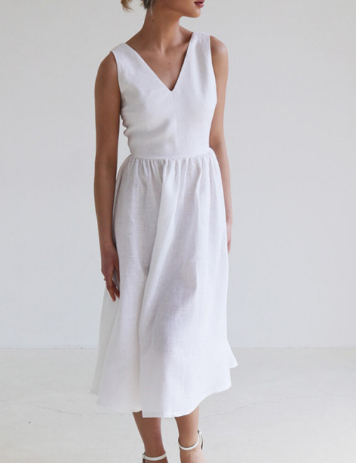 Custom Backless Cross Strap Midi Linen Dress Manufacturer | Linenwind