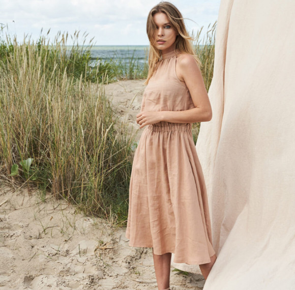 Custom High Neck Linen Sleeveless Midi Dress Manufacturer | Linenwind