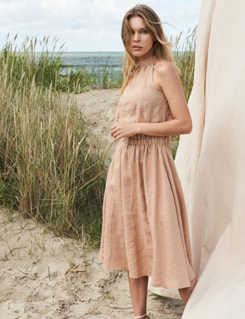 Custom Turtleneck Sleeveless Midi Linen Dress Manufacturer | Linenwind