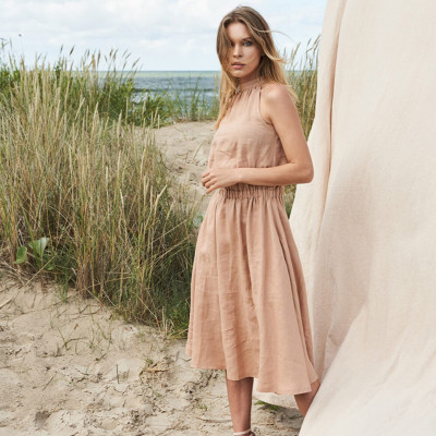 Custom High Neck Linen Sleeveless Midi Dress Manufacturer | Linenwind