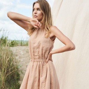 Custom High Neck Linen Sleeveless Midi Dress Manufacturer | Linenwind