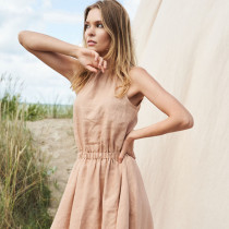 Custom Turtleneck Sleeveless Midi Linen Dress Manufacturer | Linenwind