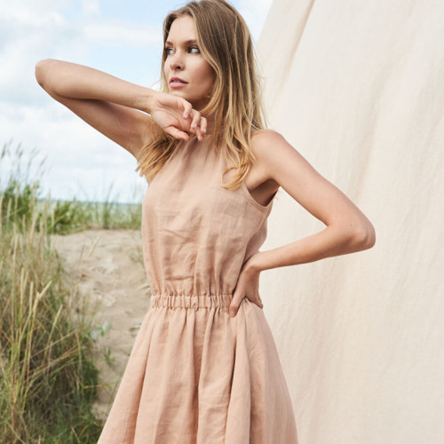 Custom High Neck Linen Sleeveless Midi Dress Manufacturer | Linenwind