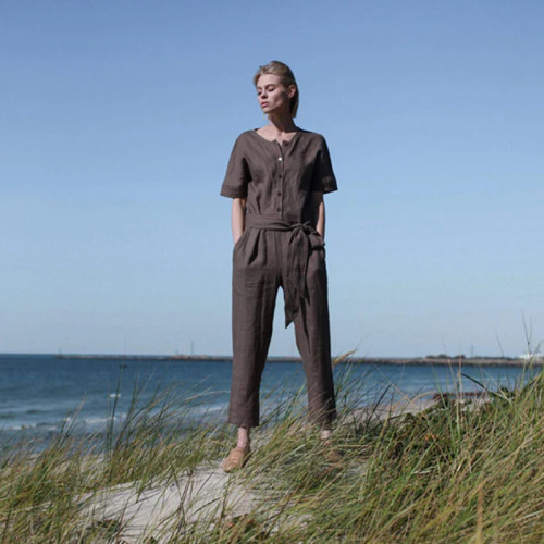 Custom Summer Short Sleeve Linen Bodysuit Manufacturer | Linenwind