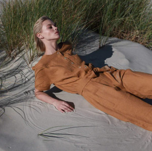 Customised Linen Jumpsuit for Women Summer Short Sleeve Romper Manufacturer | Linenwind