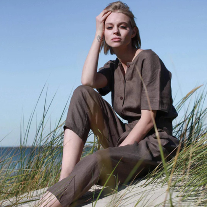 Custom Summer Short Sleeve Linen Bodysuit Manufacturer | Linenwind