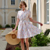 Custom Short Sleeve Tie Drawn Printed Linen Mini Skirt Manufacturer | Linenwind