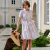 Custom Short Sleeve Tie Drawn Printed Linen Mini Skirt Manufacturer | Linenwind