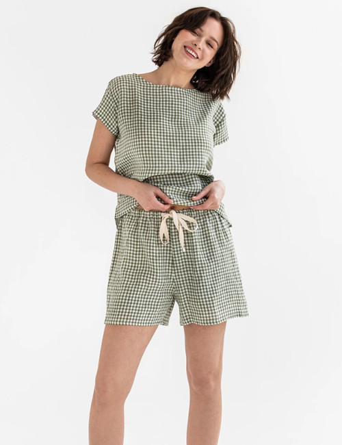 Custom Check Linen Pajama Set Manufacturer | Linenwind