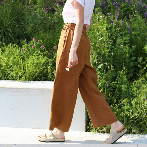 Customized Thin High Rise Linen Wide Leg Pants Manufacturer | Linenwind